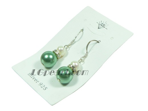 green shell pearl and white potato freshwater pearl dangling earrings
