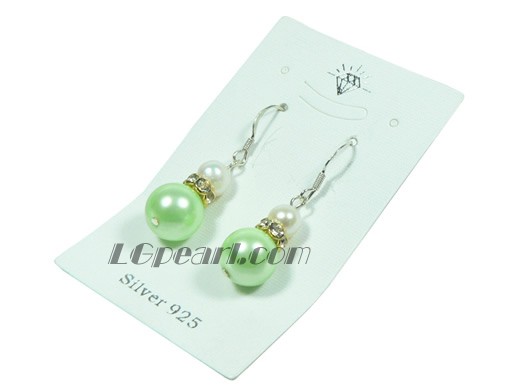 light green shell pearl and white potato freshwater pearl dangling earrings