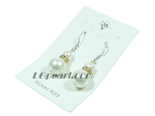 white shell pearl and potato freshwater pearl dangling earrings