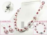 12mm purple round shell pearl set with 3*6mm coral beads