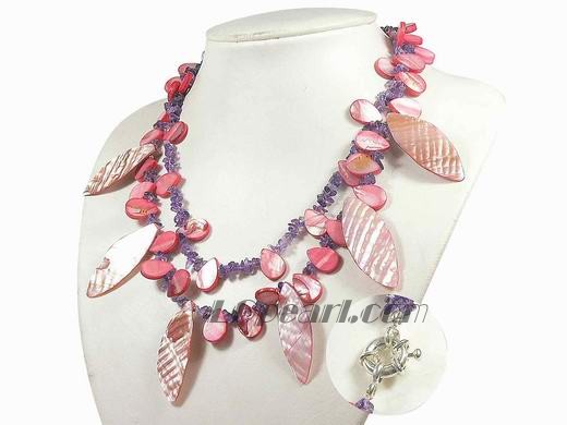 17 inches shell jewelry necklace with 8-9mm dark purple blister pearls