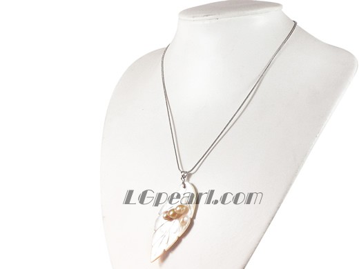 white with pink leaf shape shell pendant