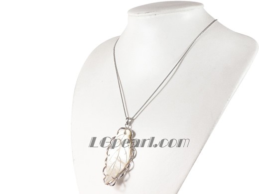 white leaf shape shell pendant