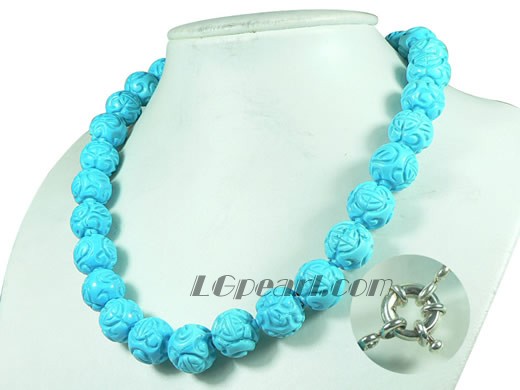 round 12mm cameo blue turquoise jewelry necklace