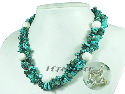 double rows irregular green turquoise necklace