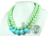 double rows cameo green and blue tuquoise necklace