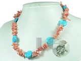 irregular coral and blue flower turquoise necklace
