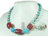 cylindric coral and round turquoise necklace