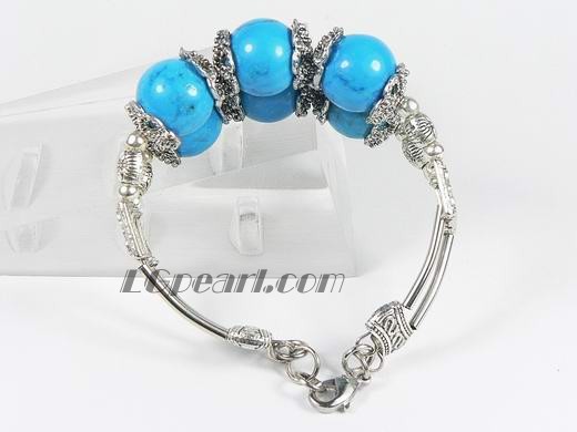 14mm blue round turquoise bracelet with silver accessory
