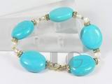 oval shape blue turquoise bracelet with nugget pearl