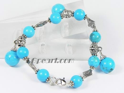 10mm and 12mm blue turquoise bracelet with silver accessory