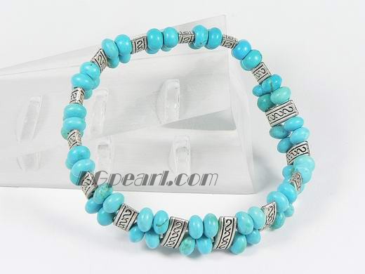 6mm blue round turquoise bracelet with silver accessory
