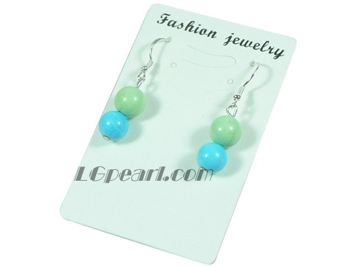 round 8mm green and blue turquoise dangling earrings