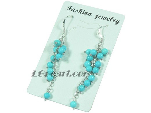 beautiful 3mm round blue turquoise dangling earrings
