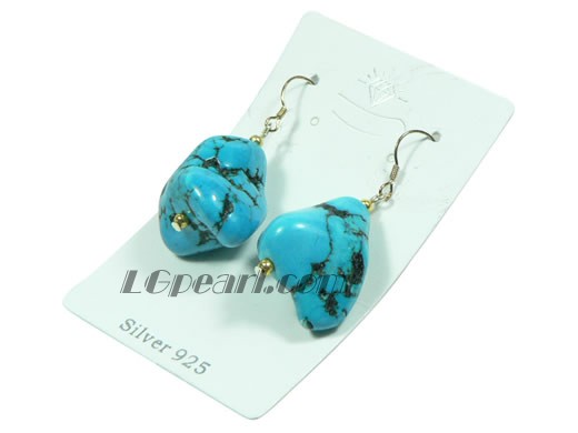 irregular shape blue turquoise sterling silver dangling earrings