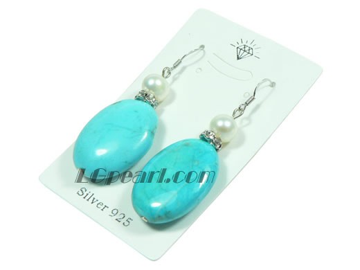 white pearl and blue 18*25mm oval turquoise earrings