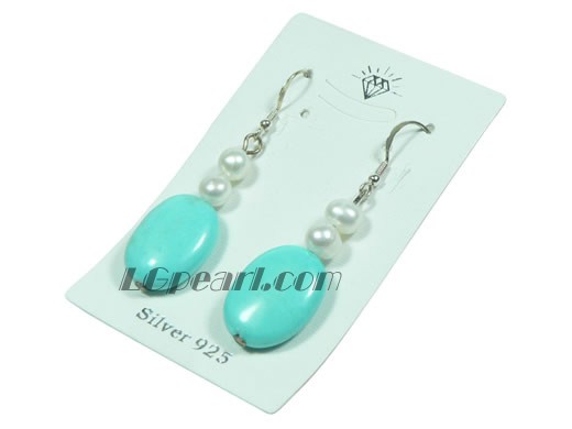 blue oval shape turquoise sterling dangling earrings