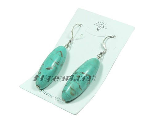 column-shaped blue turquoise dangling earrings