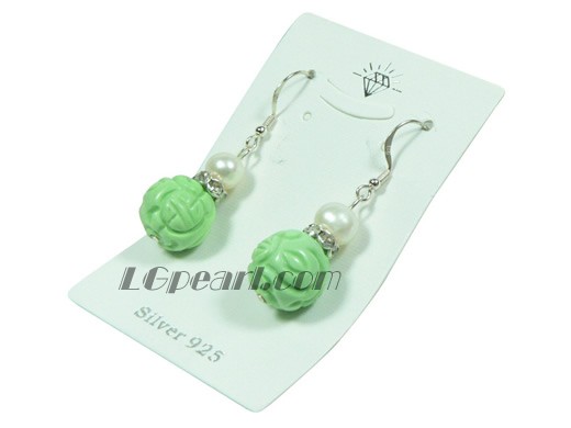 round 15mm green turquoise dangling earrings