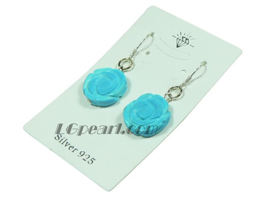 flower-shaped 15mm blue turquoise dangling earrings