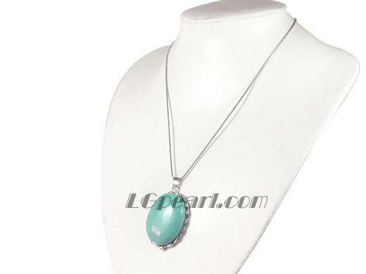 18KGP green oval turquoise pendant