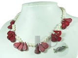 white pearl and melon seed shape red coral necklace