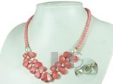 rice freshwater pearl and pink round coral necklace