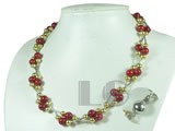 double rows 8mm round red coral twisted necklace