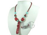 5*11mm red rice coral and tubby coral necklace