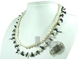 double rows potato freshwater pearl and coral necklace