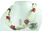 white bamboo shape and red coral necklace