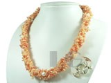 three strands bamboo shape pink coral jewelry necklace
