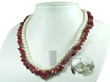 white potato pearl and red coral necklace