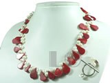 white pearl and 9*20mm red coral necklace