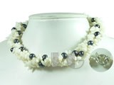 three rows black pearl and white coral necklace