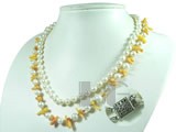 double strands potato pearl and yellow coral necklace