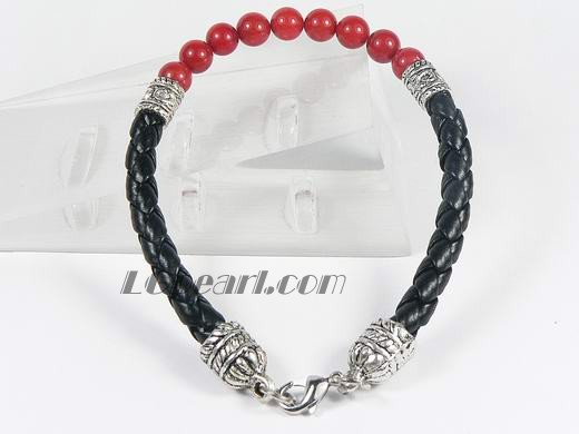 6mm round red coral bracelet with silver fitting
