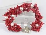 7-8mm red branch coral bracelet with cultured pearl