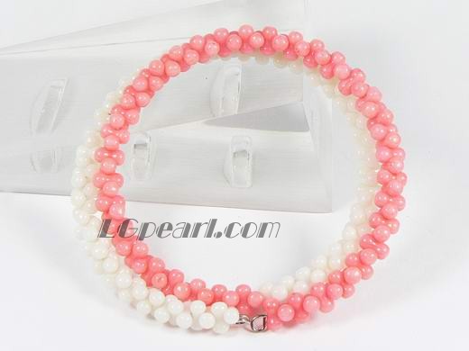 3*6mm white and pink coral stretchy bracelet