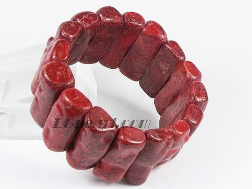15*30mm ablong red coral stretchy bracelet