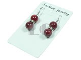 8mm round red coral dangling earrings