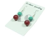 8mm green turquoise and 10mm red coral earrings