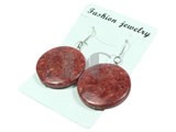 wafer-shaped red coral dangling earrings with 925 silver hooks