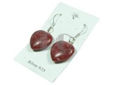 heart shape red coral sterling silver dangling earrings