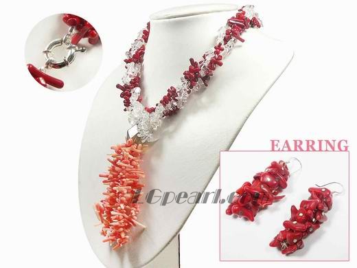 red and pink coral set with crystal beads