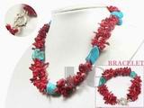 red coral set with blue irregular turquoise beads