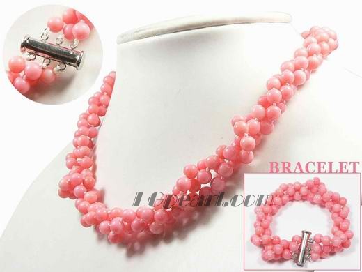 6mm pink round coral set