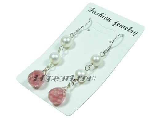 freshwater pearl and crystal sterling silver dangling earrings