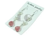 freshwater pearl and crystal sterling silver dangling earrings