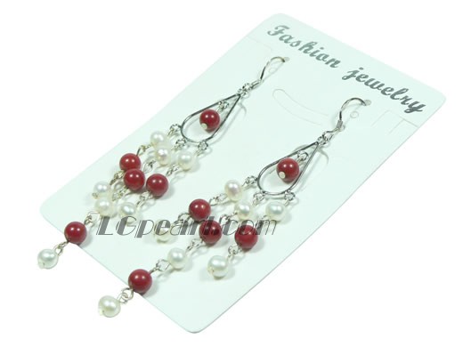 5-6mm white freshwater pearl sterling silver dangling earrings